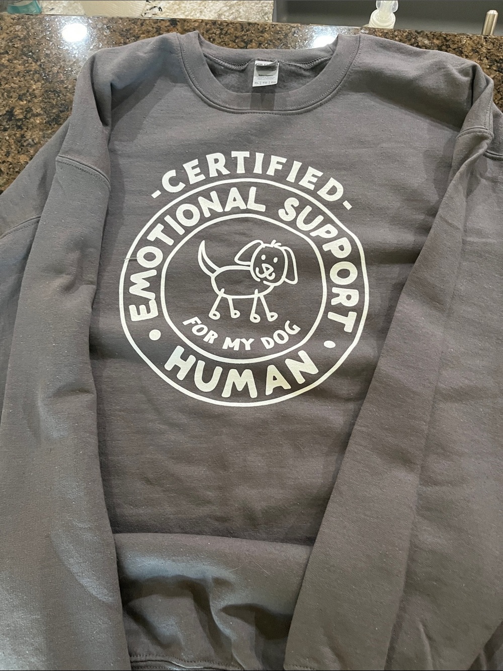 Gildan Black Sweatshirt with White 'Emotional Support Human' Dog Graphic